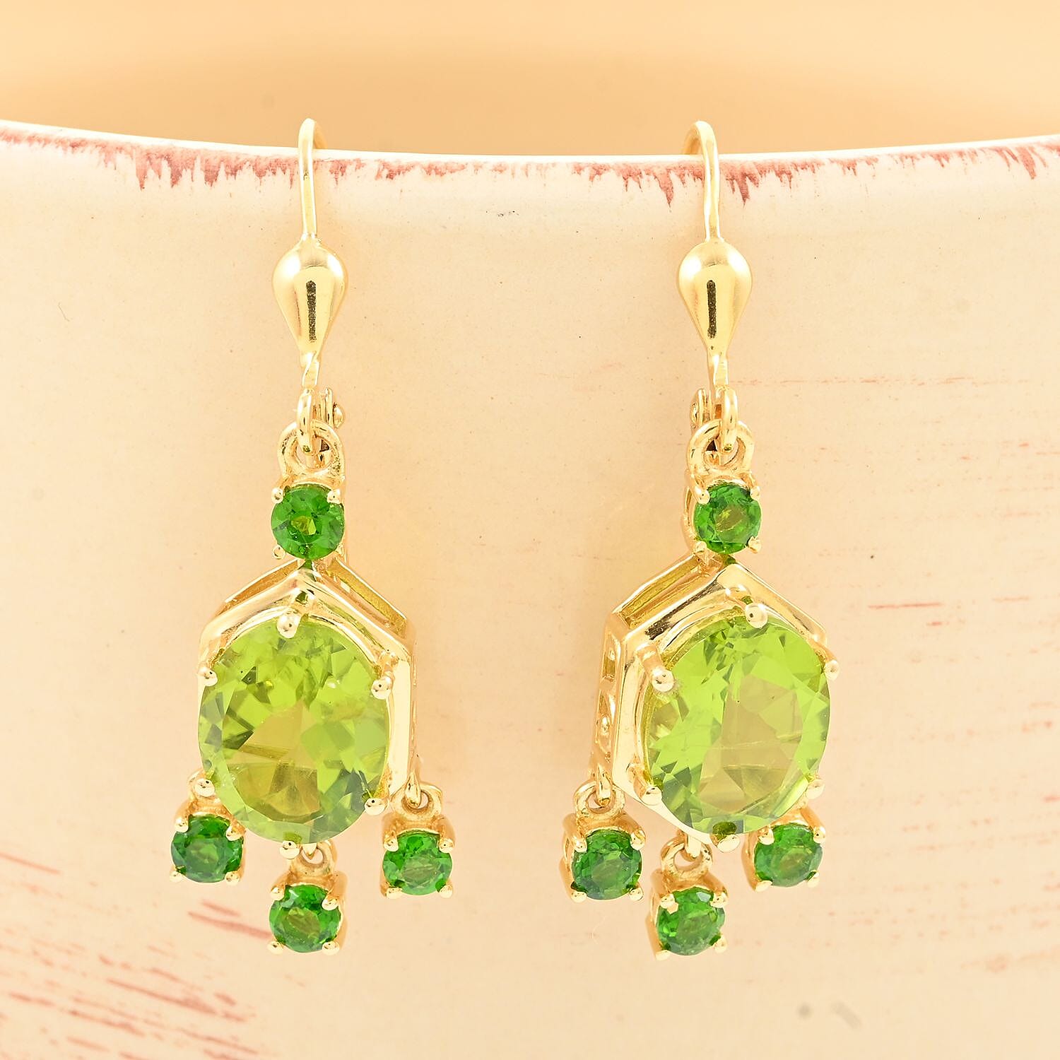 Premium Peridot and Chrome Diopside Lever Back Earrings in Vermeil Yellow Gold Over Sterling Silver 6.15 ctw