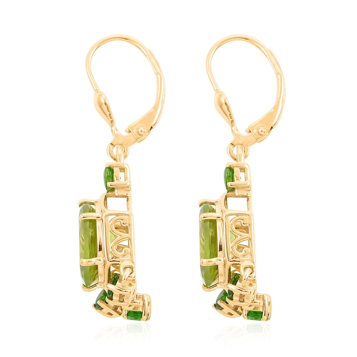 Premium Peridot and Chrome Diopside Lever Back Earrings in Vermeil Yellow Gold Over Sterling Silver 6.15 ctw