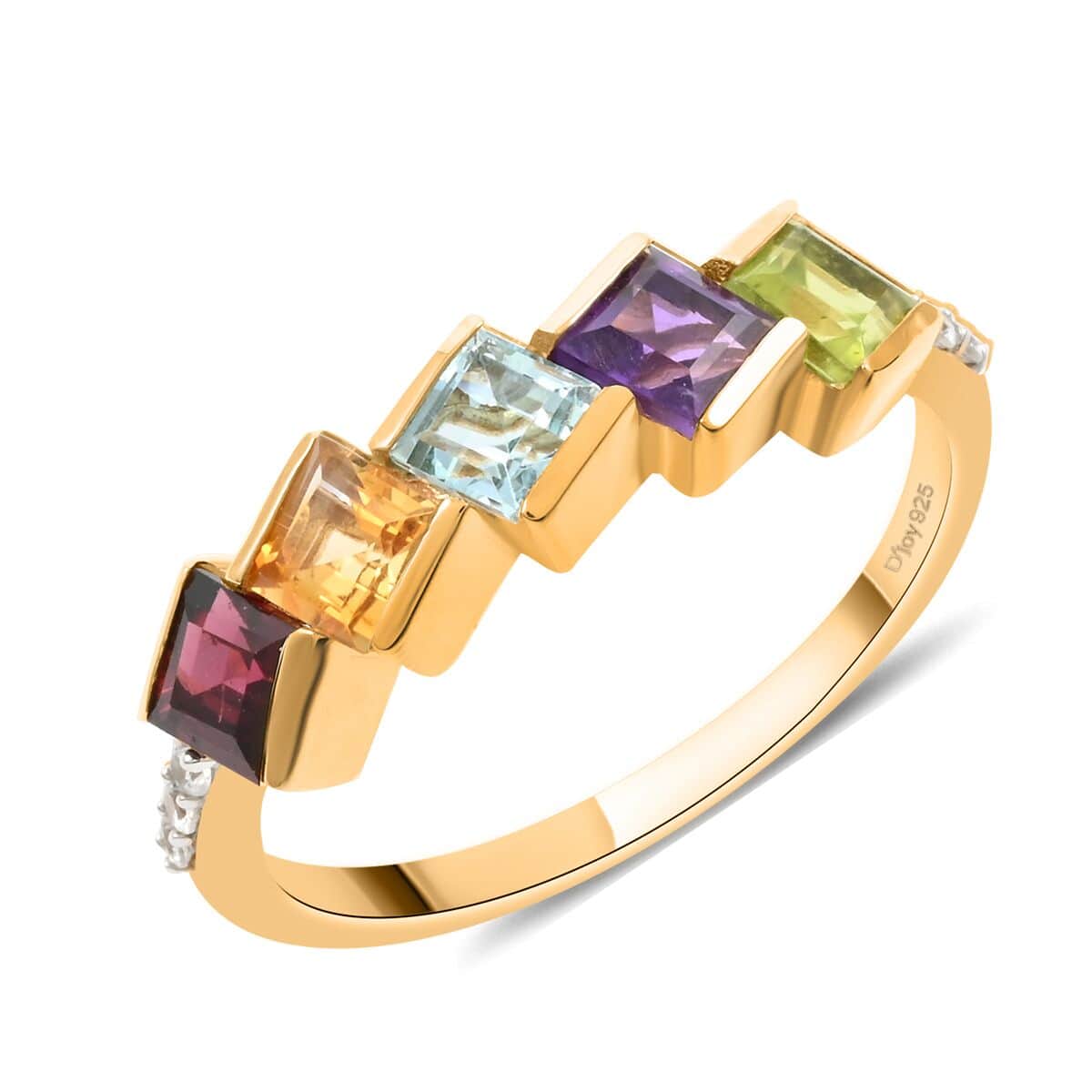 Multi Gemstones 5 Stone Ring in Vermeil Yellow Gold Over Sterling Silver (Size 10.0) 2.15 ctw image number 0