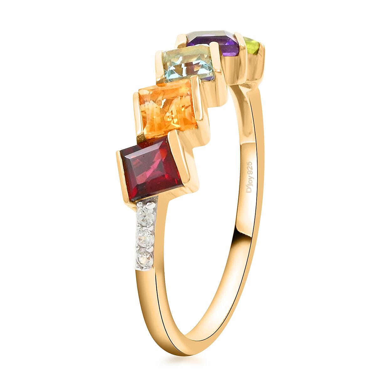 Multi Gemstones 5 Stone Ring in Vermeil Yellow Gold Over Sterling Silver (Size 10.0) 2.15 ctw