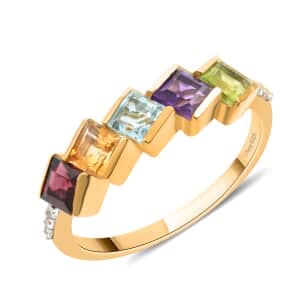 Multi Gemstones 5 Stone Ring in Vermeil Yellow Gold Over Sterling Silver (Size 7.0) 2.15 ctw