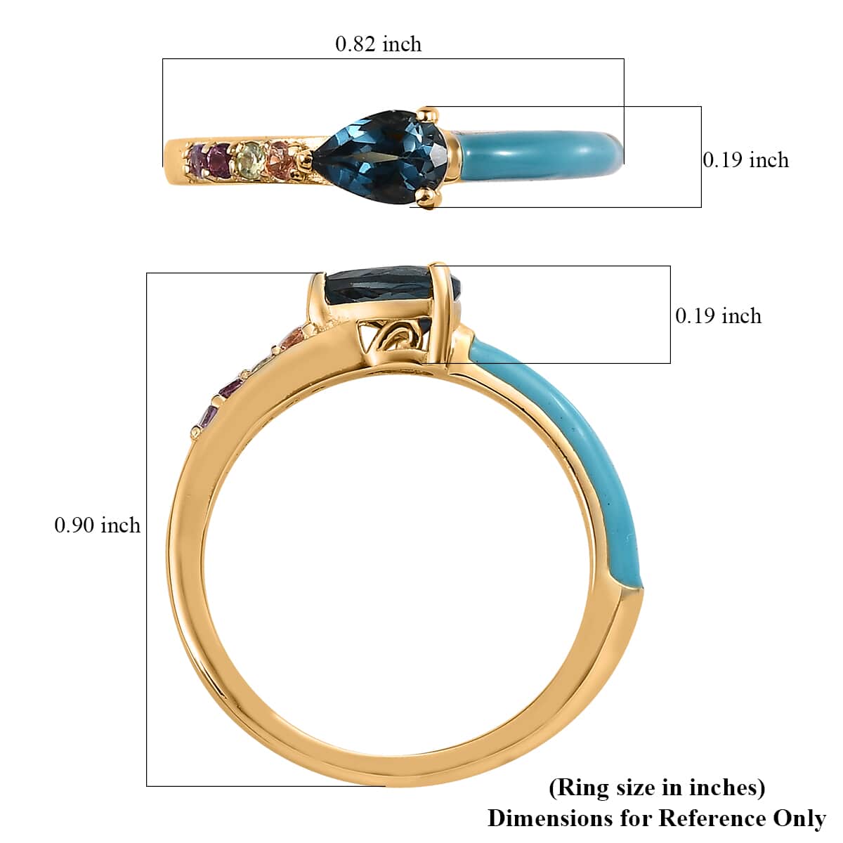 London Blue Topaz and Multi Gemstone Blue Enameled Ring in Vermeil Yellow Gold Over Sterling Silver 0.60 ctw image number 5