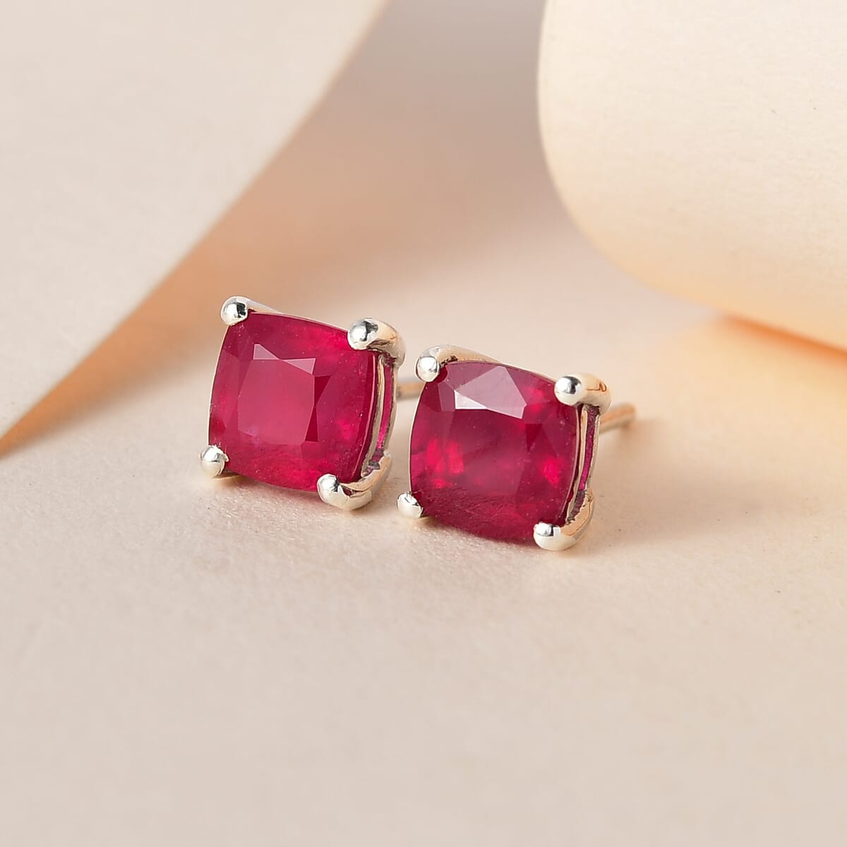 Premium Niassa Ruby (FF) Halo Stud Earrings in Platinum Over Sterling Silver 3.20 ctw image number 1