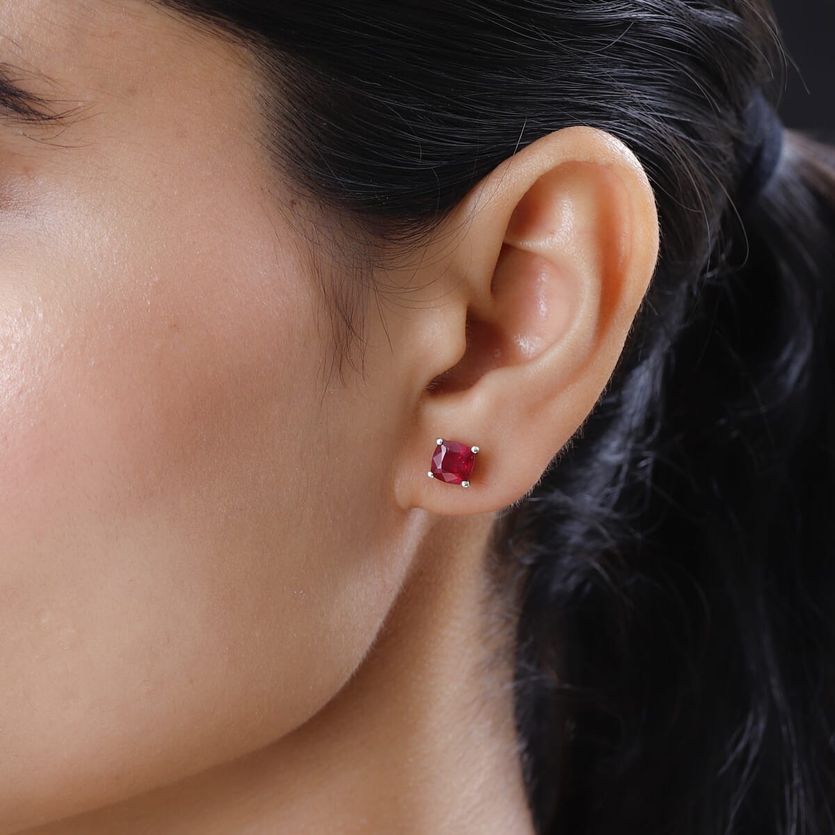 Premium Niassa Ruby (FF) Halo Stud Earrings in Platinum Over Sterling Silver 3.20 ctw image number 2