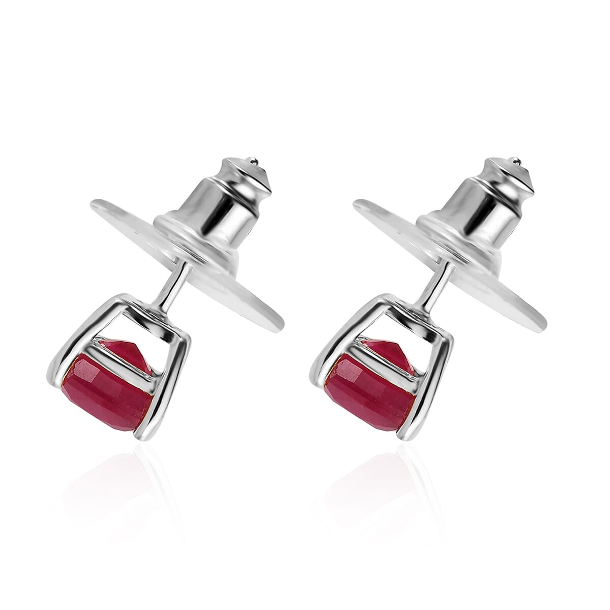 Premium Niassa Ruby (FF) Halo Stud Earrings in Platinum Over Sterling Silver 3.20 ctw image number 3