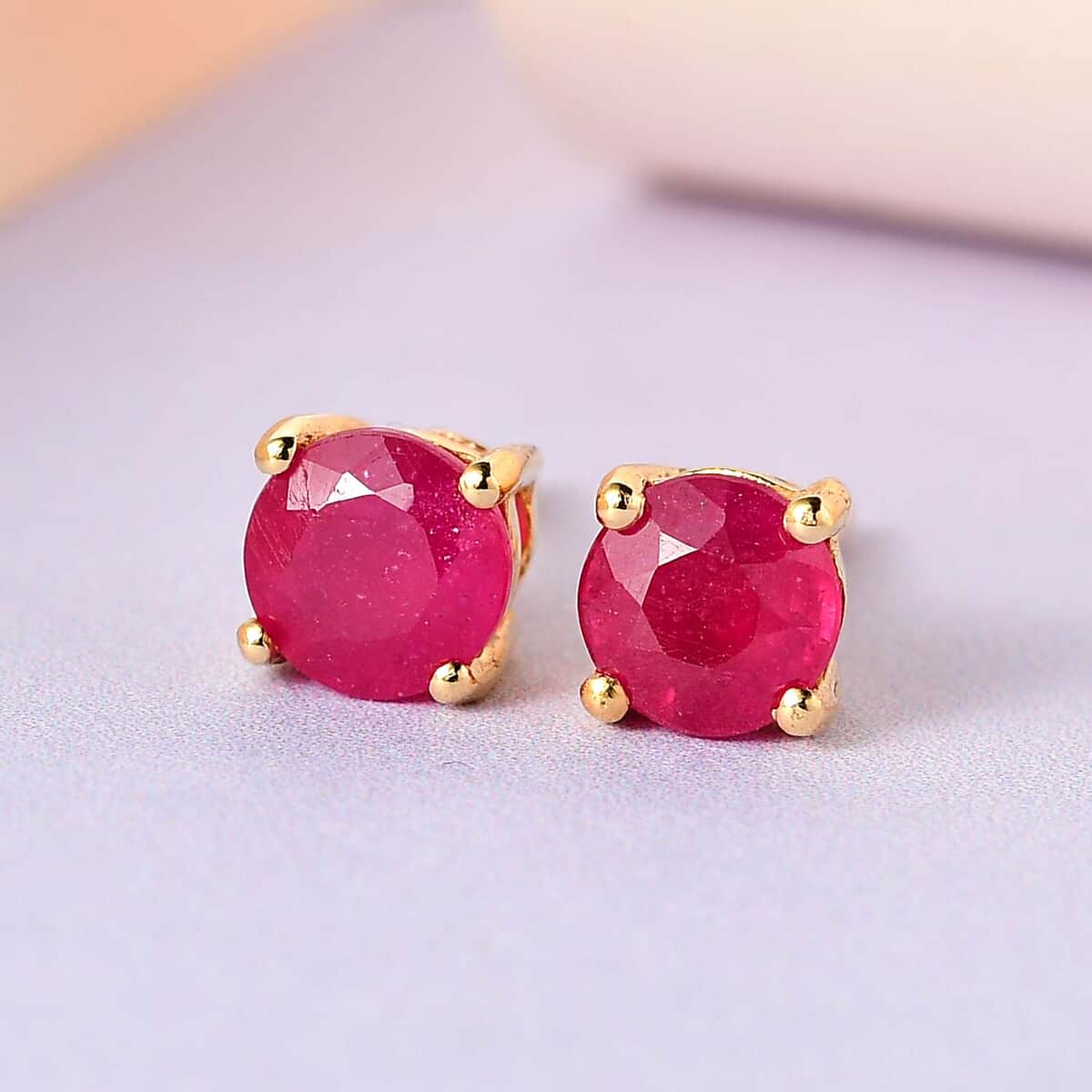 Buy Niassa Ruby (FF) Stud Earrings in Vermeil Yellow Gold Over Sterling ...