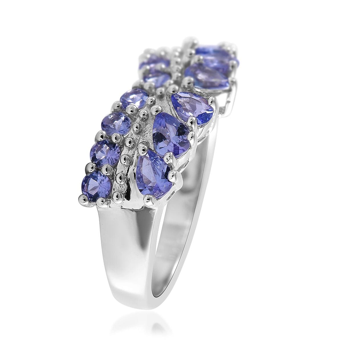 Tanzanite Chevron Ring in Platinum Over Sterling Silver (Size 7.0) 1.65 ctw image number 2