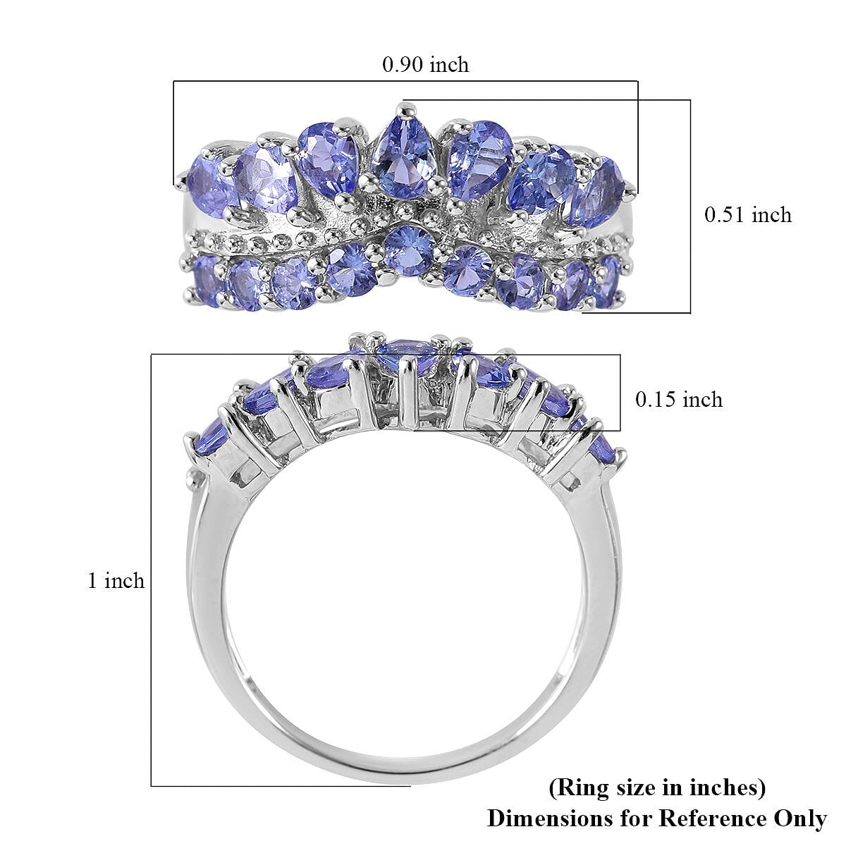Tanzanite Chevron Ring in Platinum Over Sterling Silver (Size 8.0) 1.65 ctw image number 4
