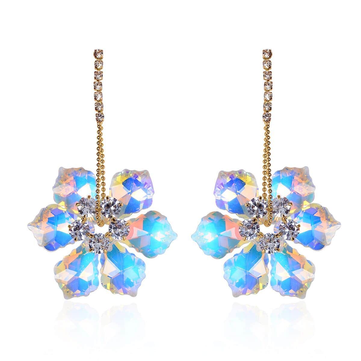 White Mystic Color Glass, Austrian Crystal Floral Earrings in Goldtone & Stainless Steel image number 0