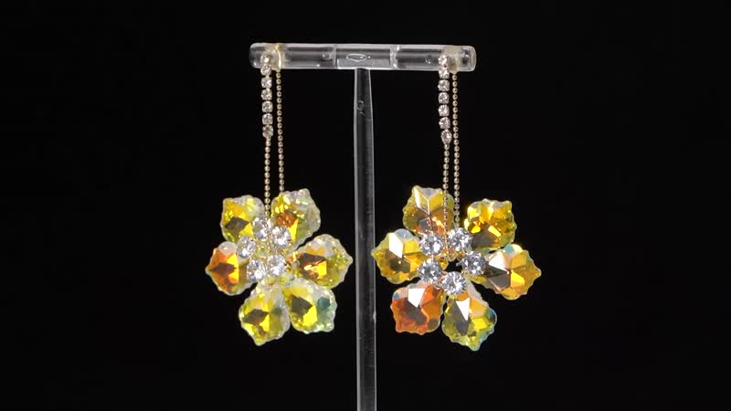 White Mystic Color Glass, Austrian Crystal Floral Earrings in Goldtone & Stainless Steel