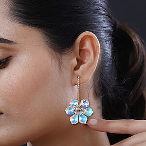 White Mystic Color Glass and Austrian Crystal Floral Earrings in Goldtone & Stainless Steel
