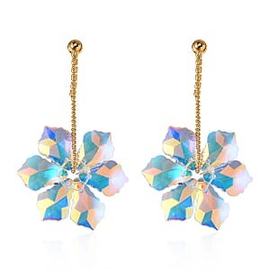 White Mystic Color Glass and Austrian Crystal Floral Earrings in Goldtone & Stainless Steel