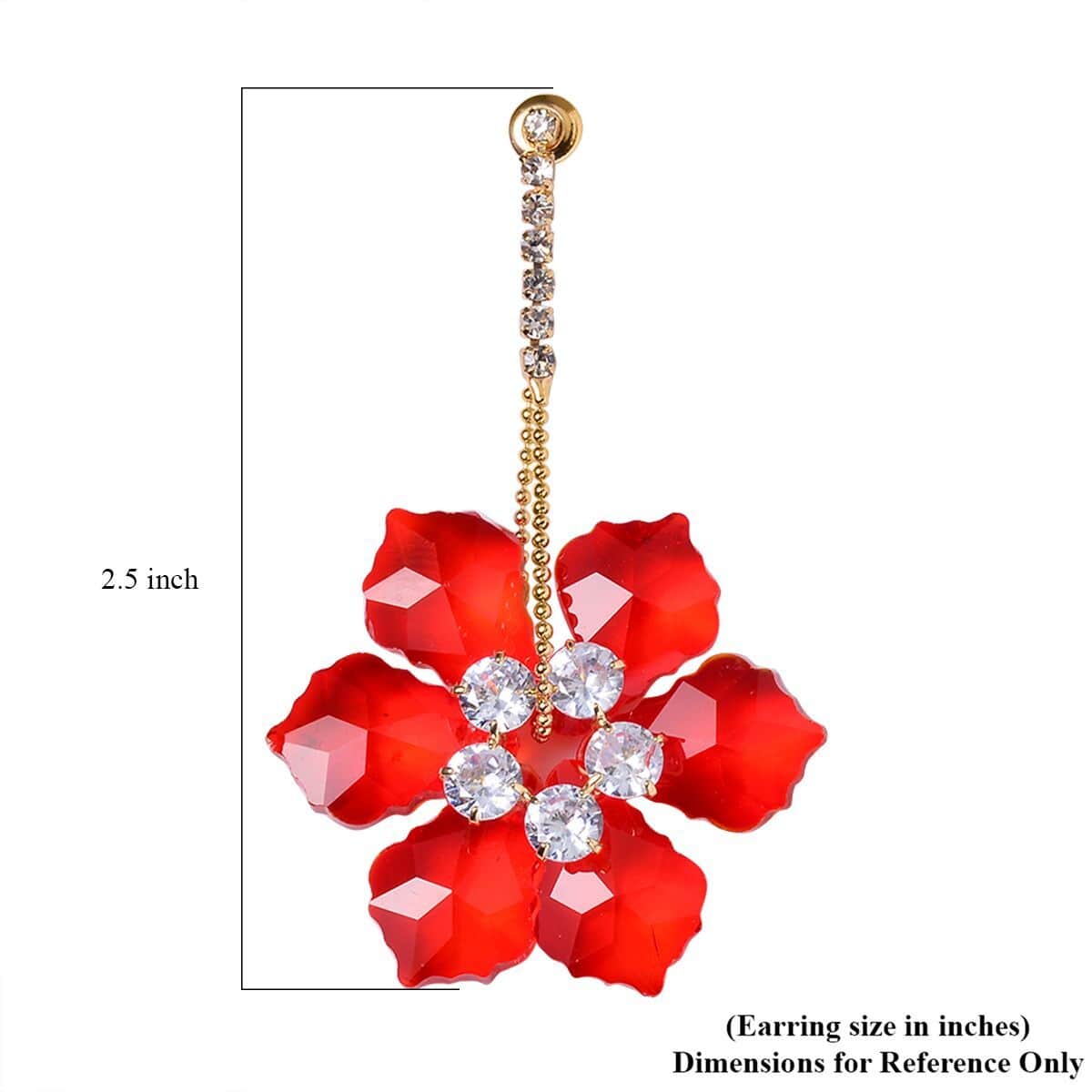Red Glass and Austrian Crystal Floral Earrings in Goldtone & Stainless Steel image number 4