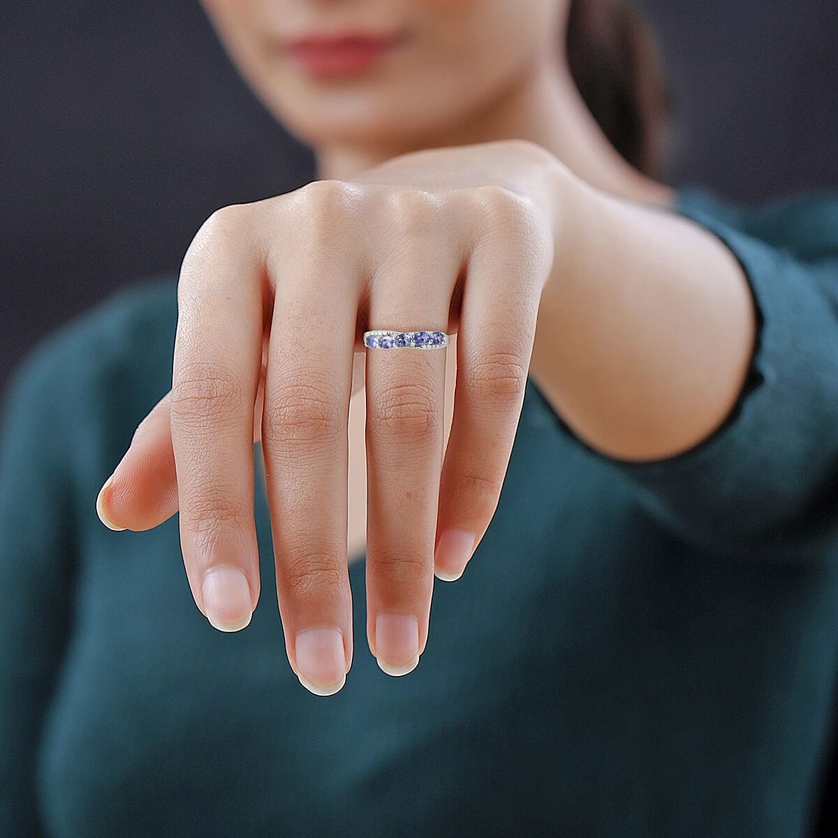 Tanzanite and White Zircon Criss Cross Ring in Platinum Over Sterling Silver (Size 10.0) 1.00 ctw image number 1
