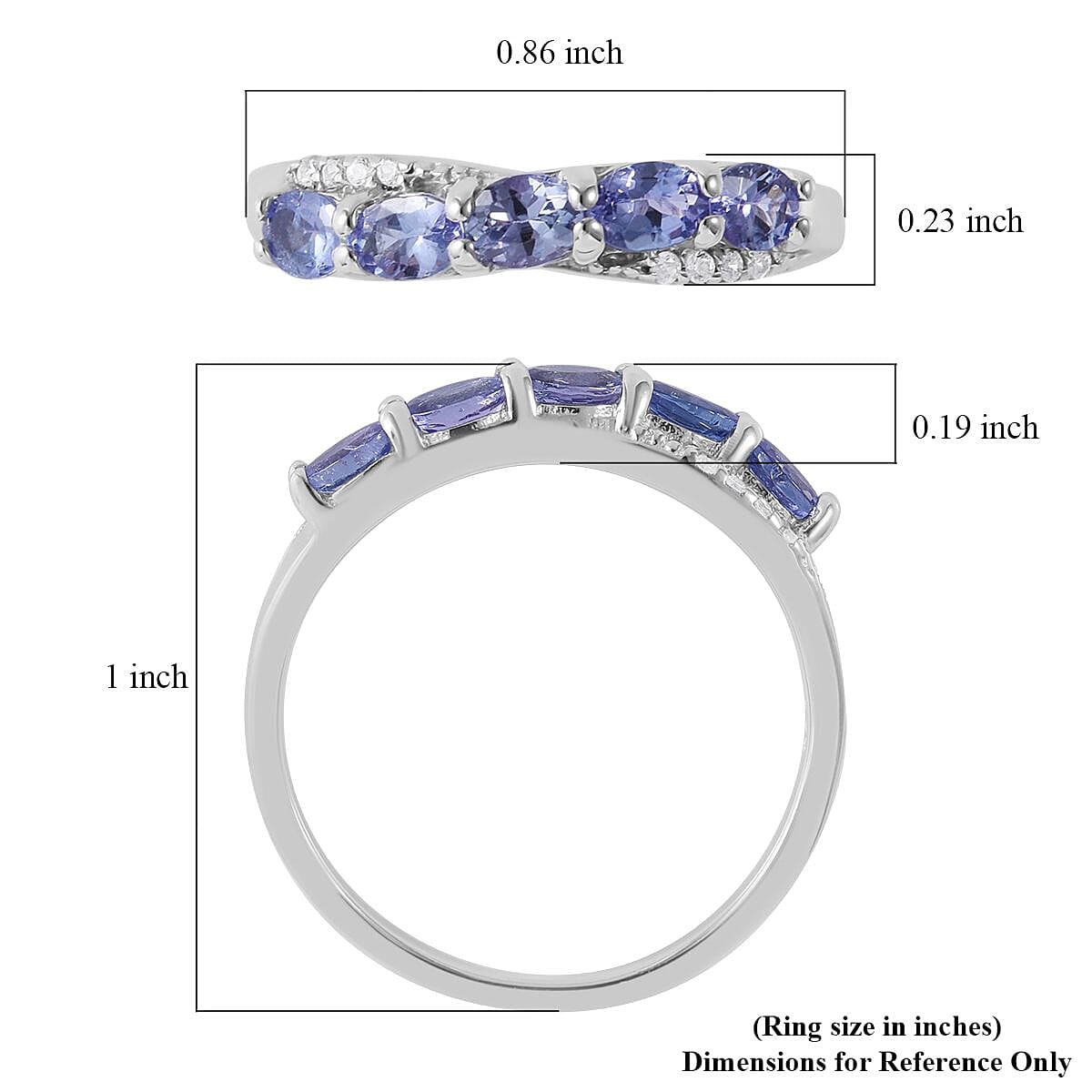 Tanzanite and White Zircon Criss Cross Ring in Platinum Over Sterling Silver (Size 10.0) 1.00 ctw