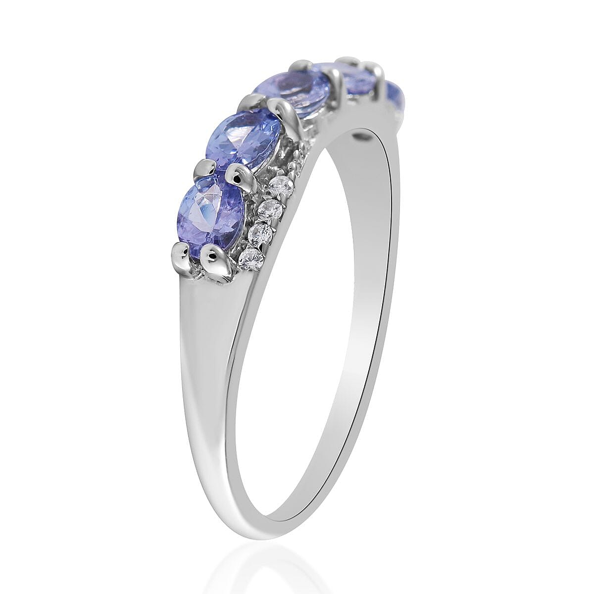 Tanzanite and White Zircon Criss Cross Ring in Platinum Over Sterling Silver (Size 5.0) 1.00 ctw image number 2