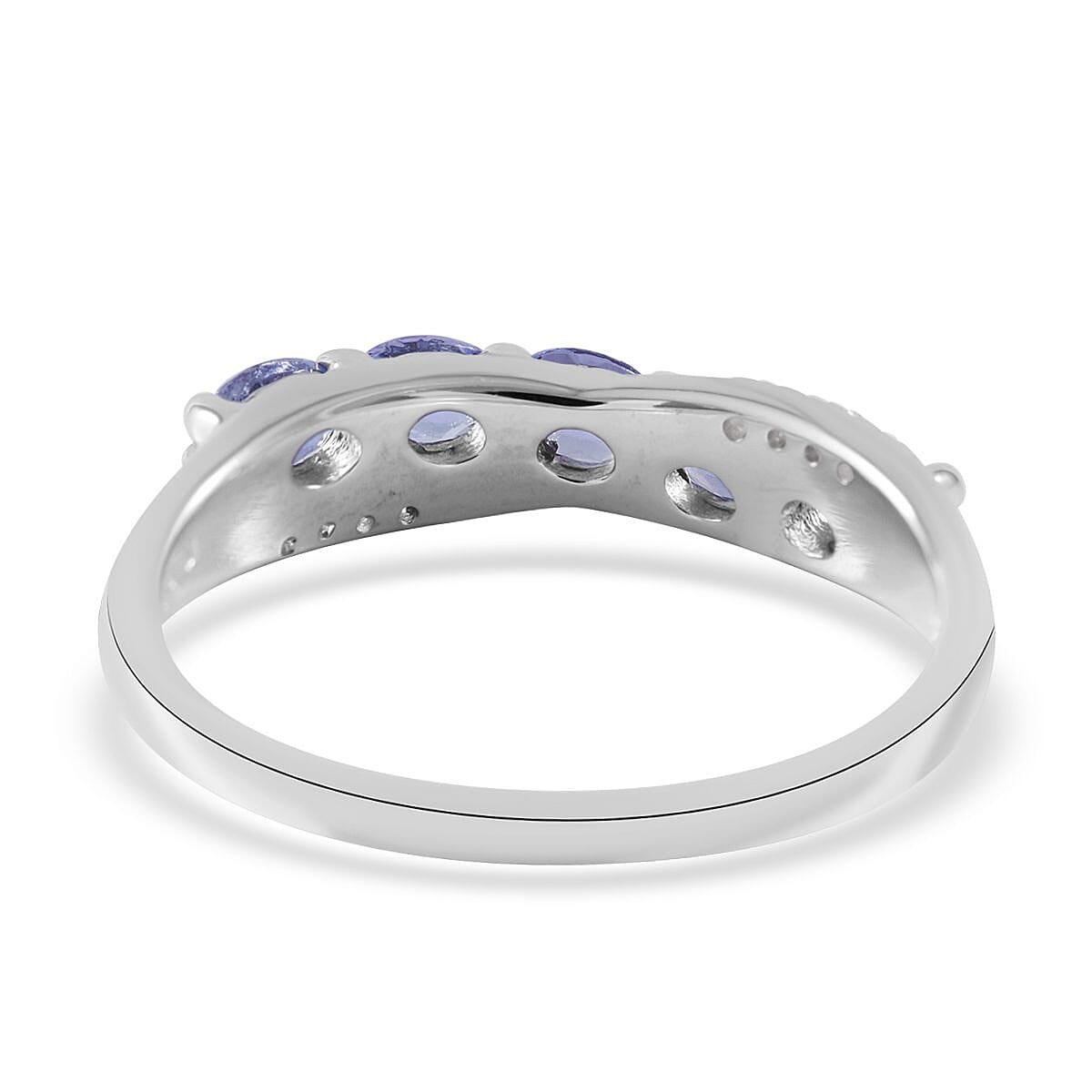Tanzanite and White Zircon Criss Cross Ring in Platinum Over Sterling Silver (Size 5.0) 1.00 ctw image number 3