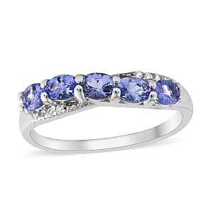 Tanzanite and White Zircon Criss Cross Ring in Platinum Over Sterling Silver (Size 8.0) 1.00 ctw