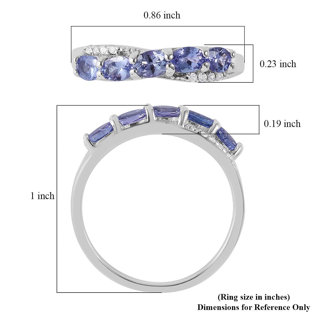 Tanzanite and White Zircon Criss Cross Ring in Platinum Over Sterling Silver (Size 8.0) 1.00 ctw image number 4