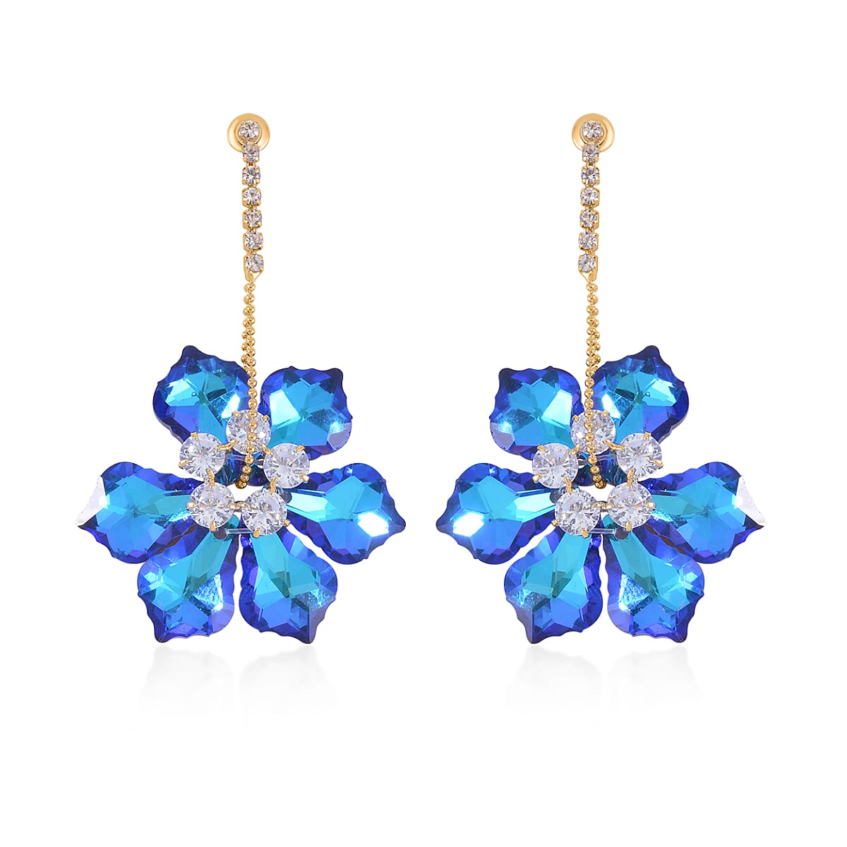 Blue Magic Color Glass and White Austrian Crystal Earrings in Goldtone image number 0