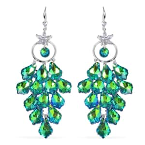 Green Magic Color Glass and Austrian Crystal Floral Earrings in Silvertone & Stainless Steel