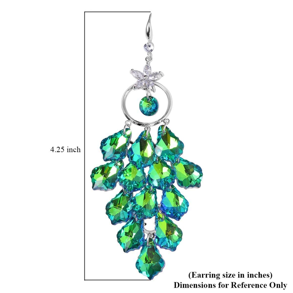 Green Magic Color Glass and Austrian Crystal Floral Earrings in Silvertone & Stainless Steel image number 4