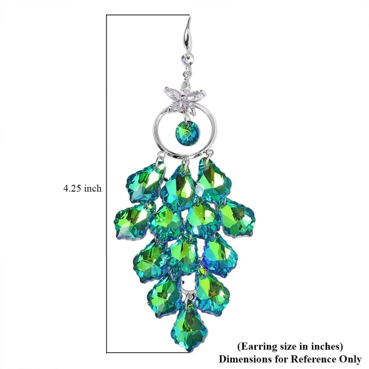 Green Magic Color Glass and Austrian Crystal Floral Earrings in Silvertone & Stainless Steel image number 6