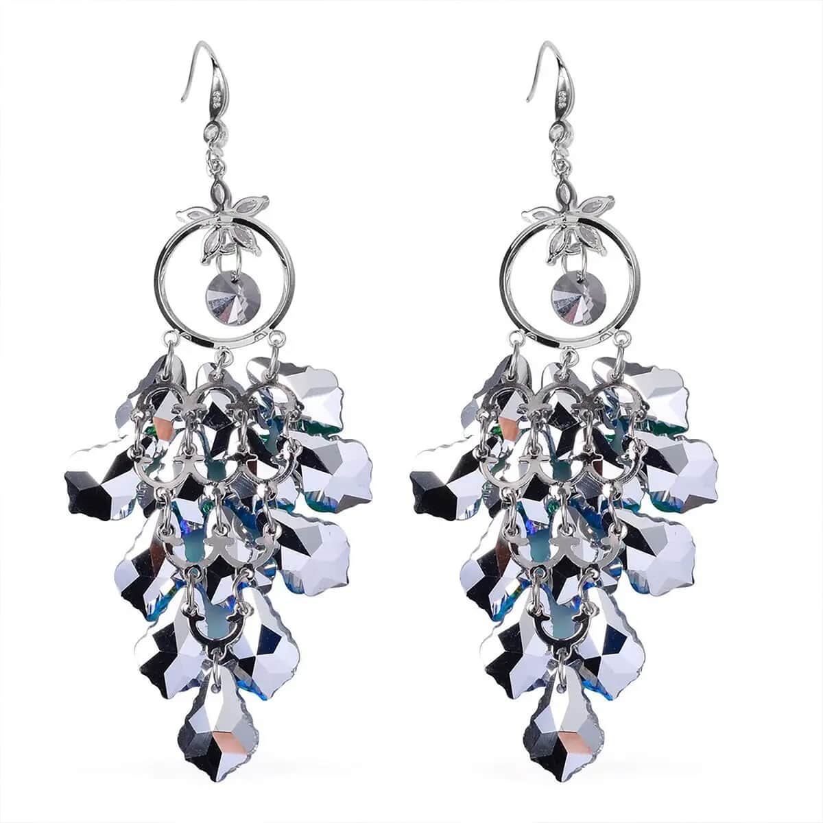 Green Magic Color Glass and Austrian Crystal Floral Earrings in Silvertone & Stainless Steel image number 8