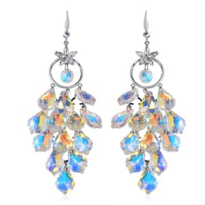 White Mystic Color Glass and Austrian Crystal Floral Earrings in Silvertone & Stainless Steel