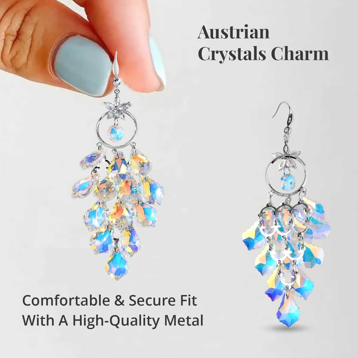 White Mystic Color Glass and Austrian Crystal Floral Earrings in Silvertone & Stainless Steel image number 3