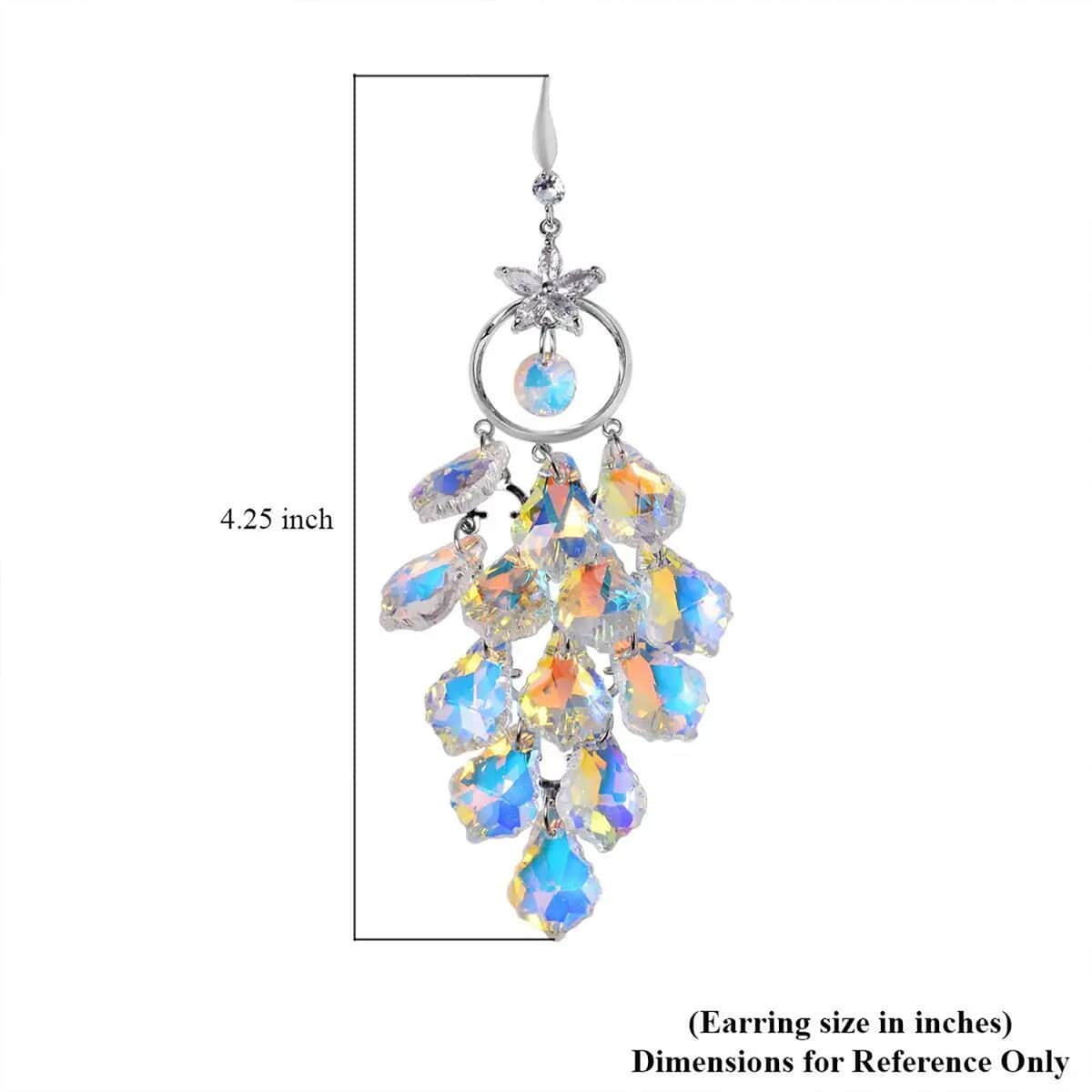 White Mystic Color Glass and Austrian Crystal Floral Earrings in Silvertone & Stainless Steel image number 6