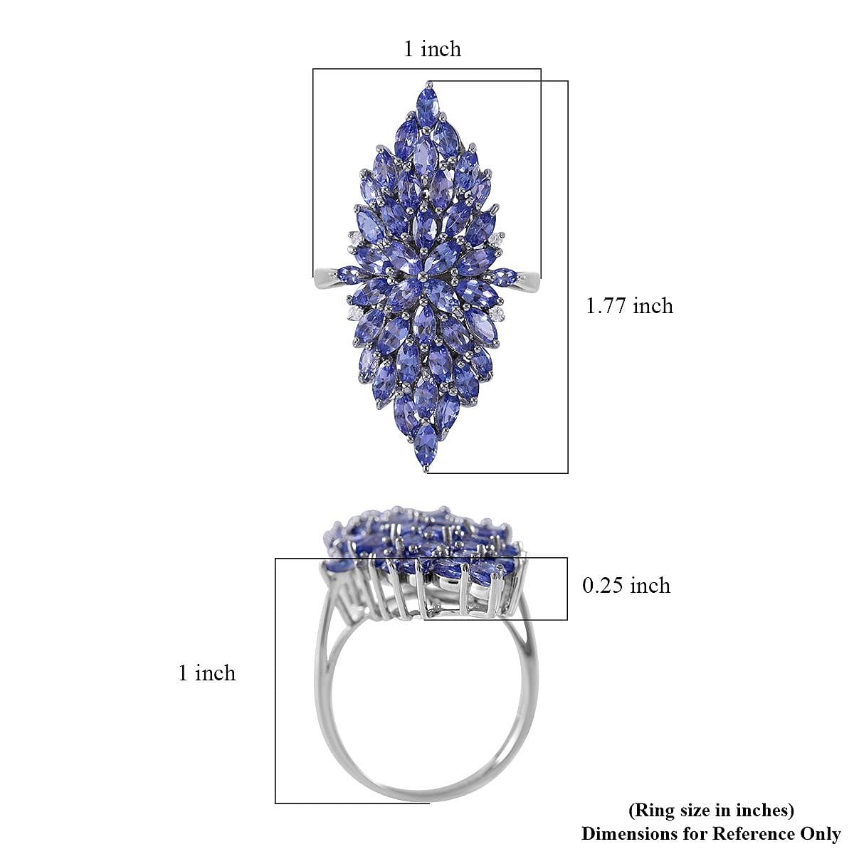 Tanzanite and White Zircon Elongated Ring in Platinum Over Sterling Silver (Size 7.0) 5.75 ctw image number 4