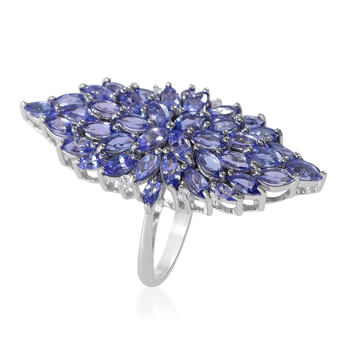 Tanzanite and White Zircon Elongated Ring in Platinum Over Sterling Silver (Size 9.0) 5.75 ctw image number 2