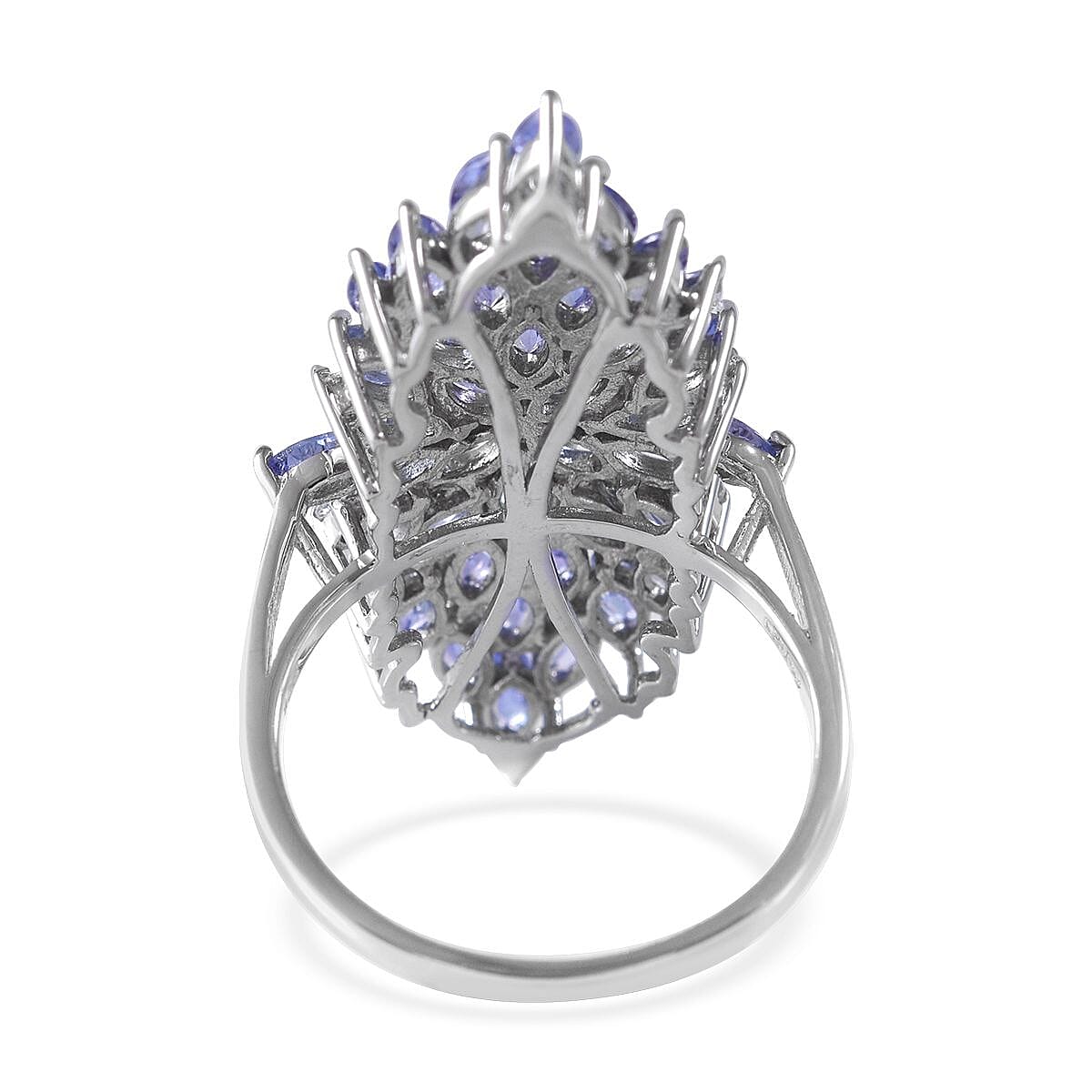 Tanzanite and White Zircon Elongated Ring in Platinum Over Sterling Silver (Size 9.0) 5.75 ctw image number 3