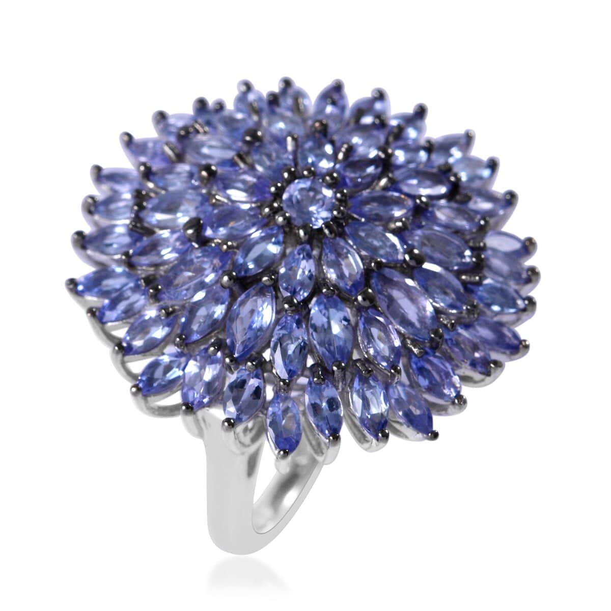 Tanzanite Floral Ring in Platinum Over Sterling Silver (Del. in 7-10 Days) 6.00 ctw image number 2
