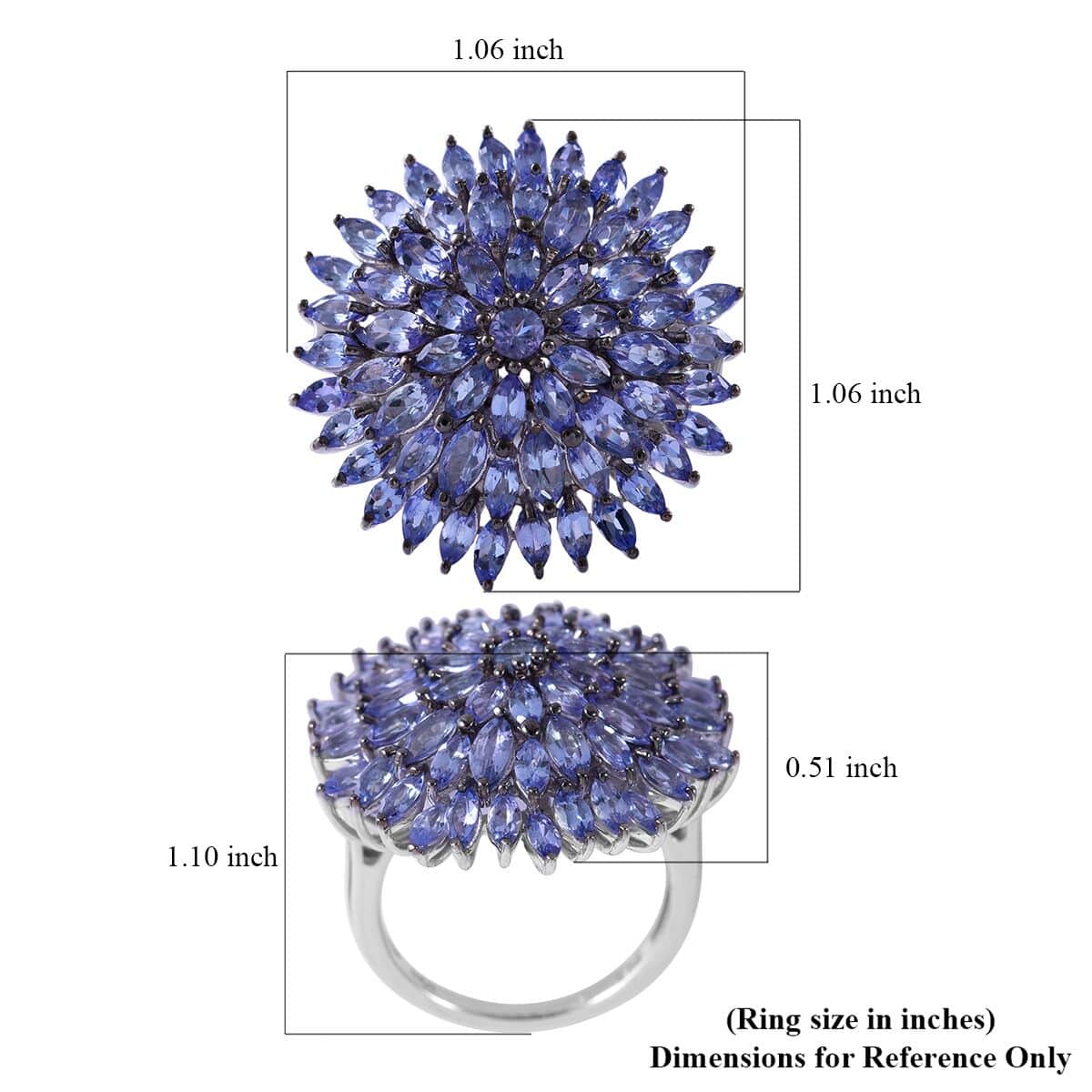 Tanzanite Floral Ring in Platinum Over Sterling Silver (Del. in 7-10 Days) 6.00 ctw image number 4