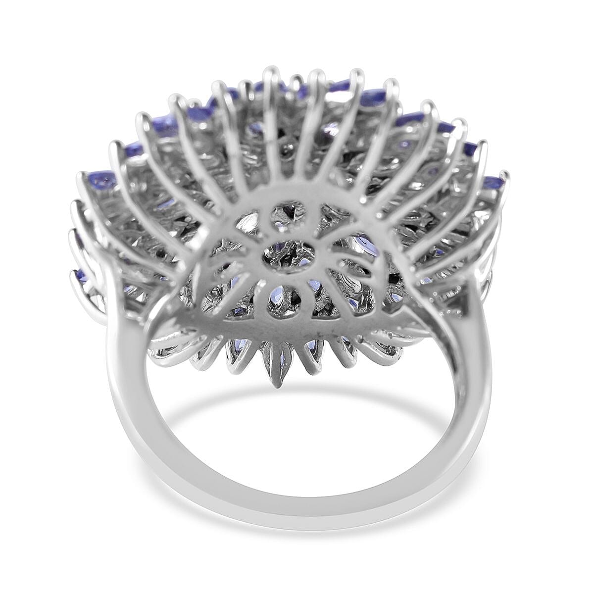 Tanzanite Floral Cluster Ring in Platinum Over Sterling Silver, Tanzanite Cluster Jewelry, Gift For Her 6.00 ctw image number 3
