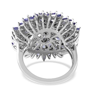Tanzanite Floral Cluster Ring in Platinum Over Sterling Silver, Tanzanite Cluster Jewelry, Gift For Her 6.00 ctw