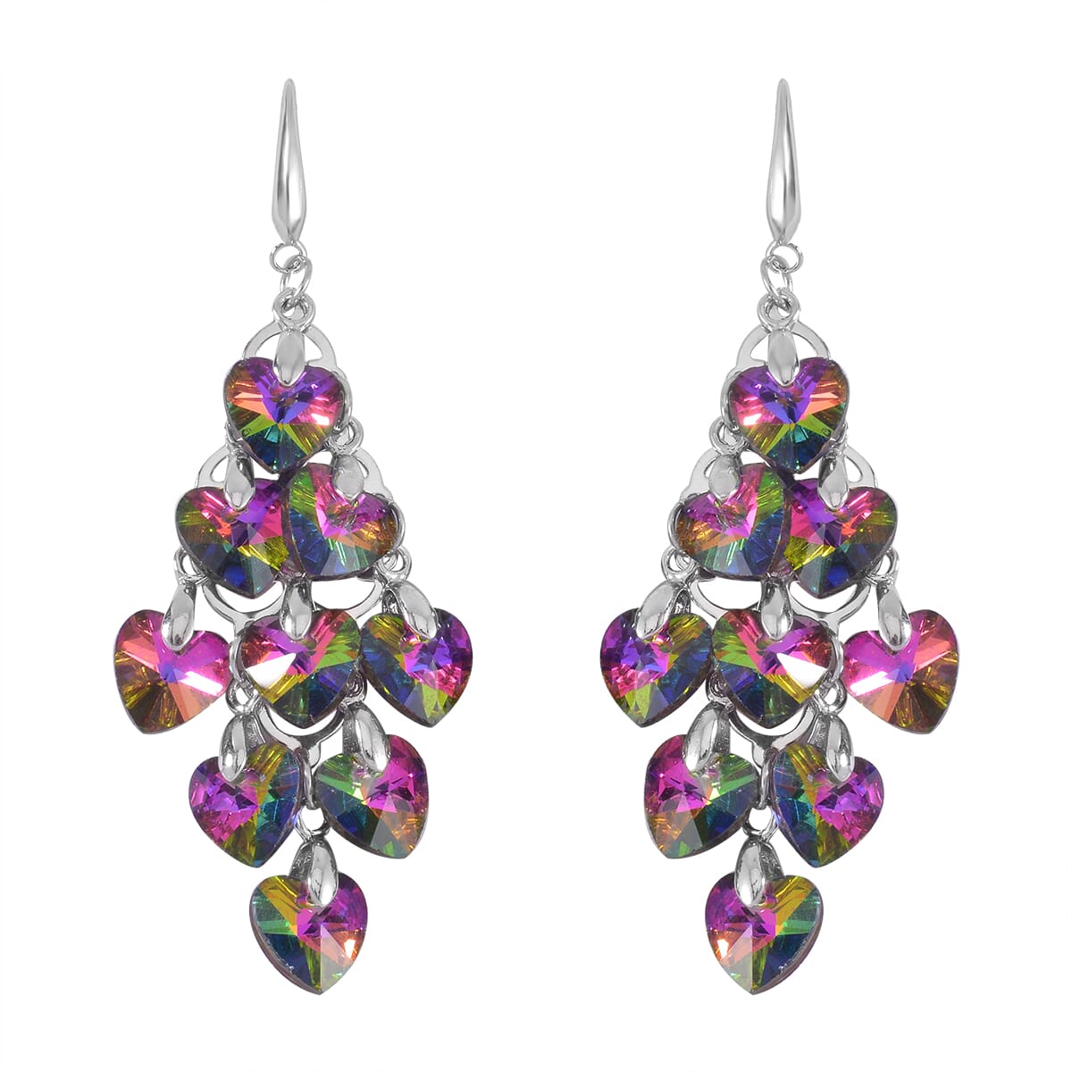 Mystic Color Glass Earrings in Silvertone image number 0