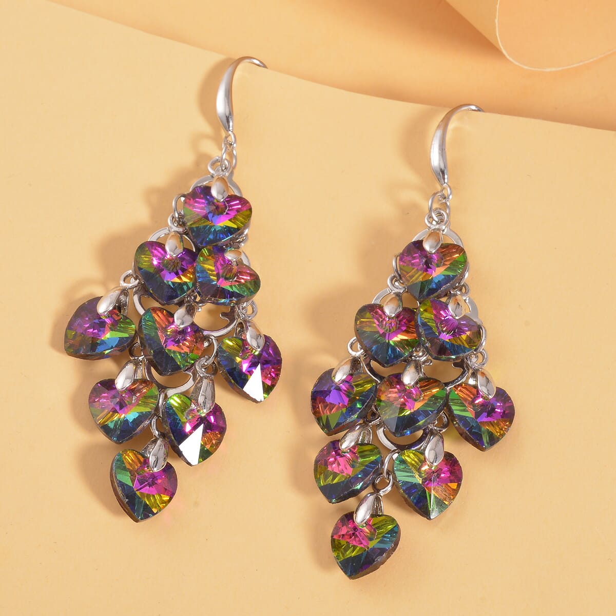 Mystic Color Glass Earrings in Silvertone image number 1