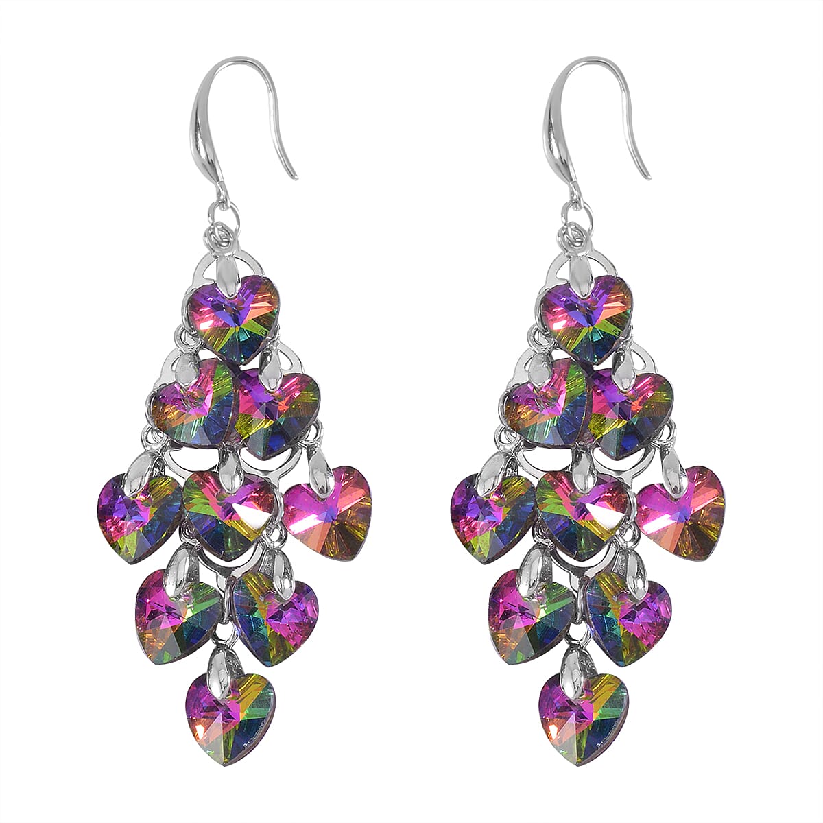 Mystic Color Glass Earrings in Silvertone