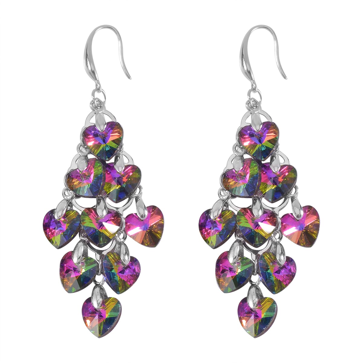 Mystic Color Glass Earrings in Silvertone image number 3