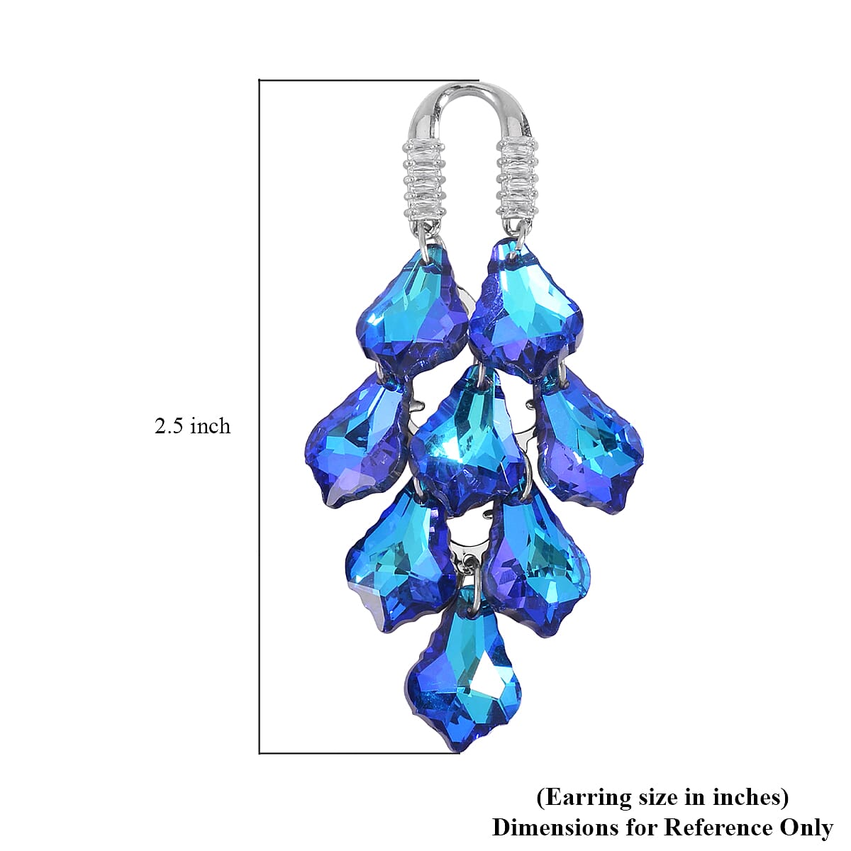 Blue Magic Color Glass and White Austrian Crystal Earrings in Silvertone image number 3
