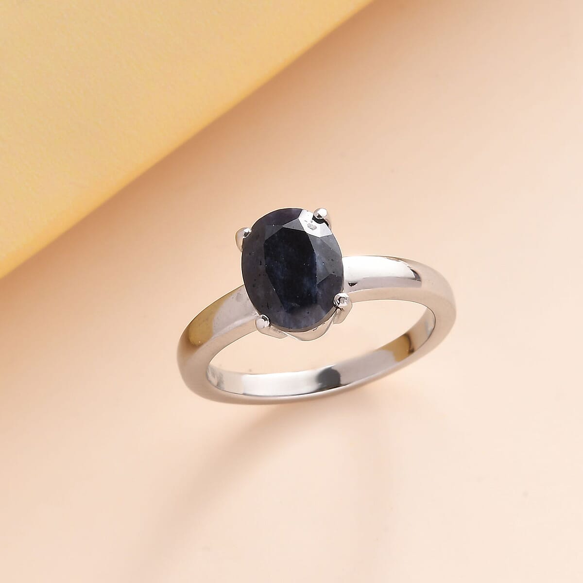 Midnight Sapphire Solitaire Ring in Stainless Steel (Size 10.0) 2.50 ctw image number 1