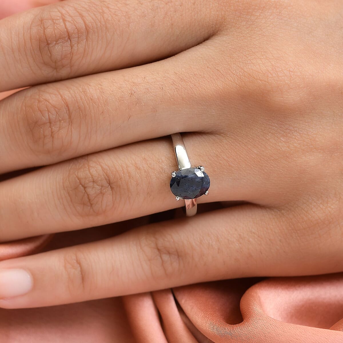 Midnight Sapphire Solitaire Ring in Stainless Steel (Size 10.0) 2.50 ctw image number 2