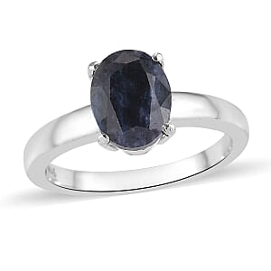 Midnight Sapphire Solitaire Ring in Stainless Steel (Size 11.0) 2.50 ctw