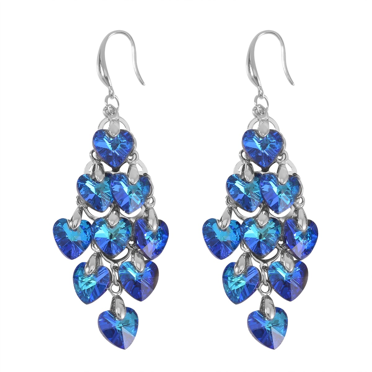 Blue Magic Color Glass Earrings in Silvertone image number 3