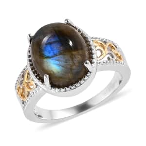Karis Malagasy Labradorite Solitaire Ring in 18K YG Plated and Platinum Bond (Size 8.0) 5.85 ctw