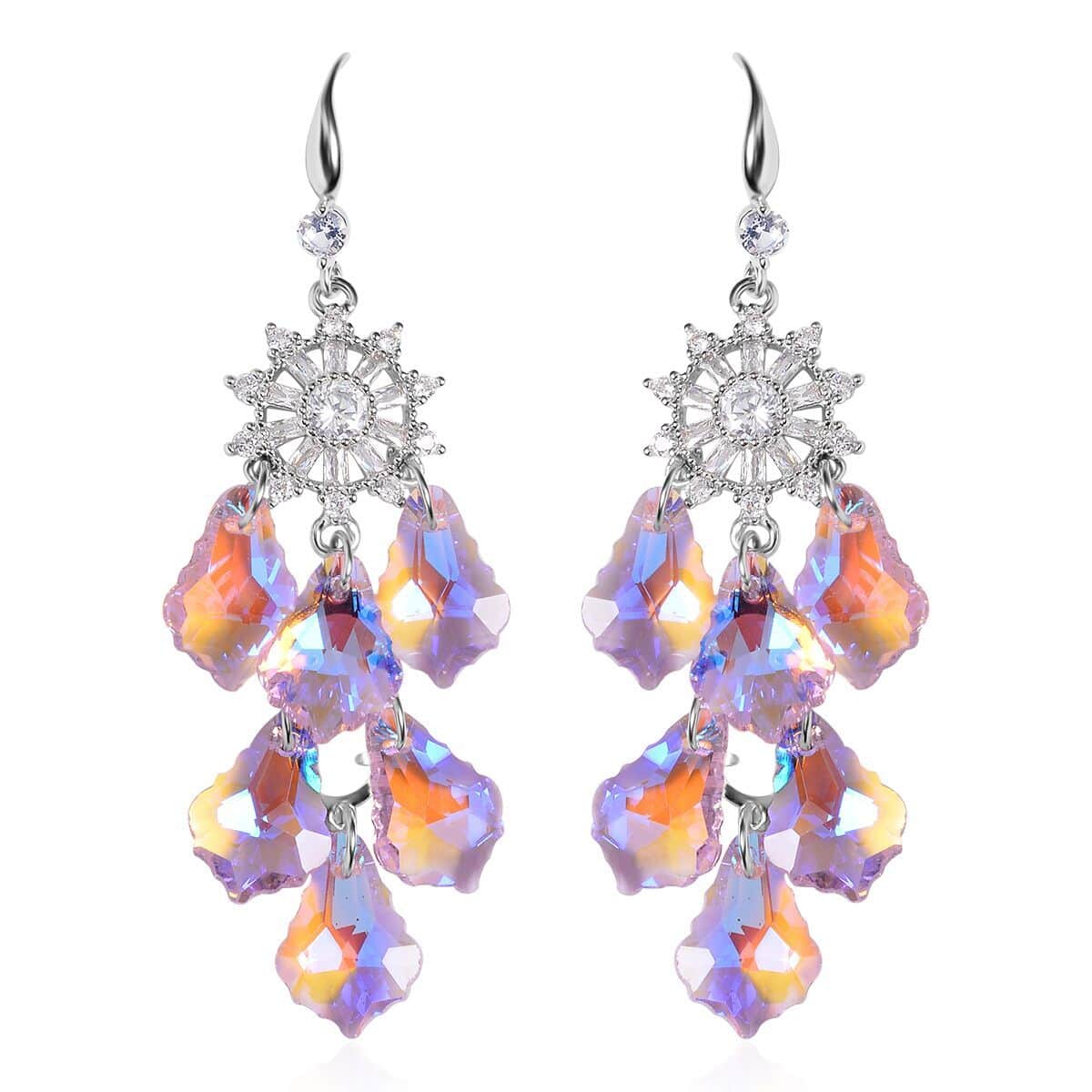 Pink Magic Color Glass and Austrian Crystal Floral Earrings in Stainless Steel and Silvertone image number 0