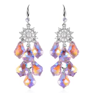 Pink Magic Color Glass and Austrian Crystal Floral Earrings in Stainless Steel and Silvertone